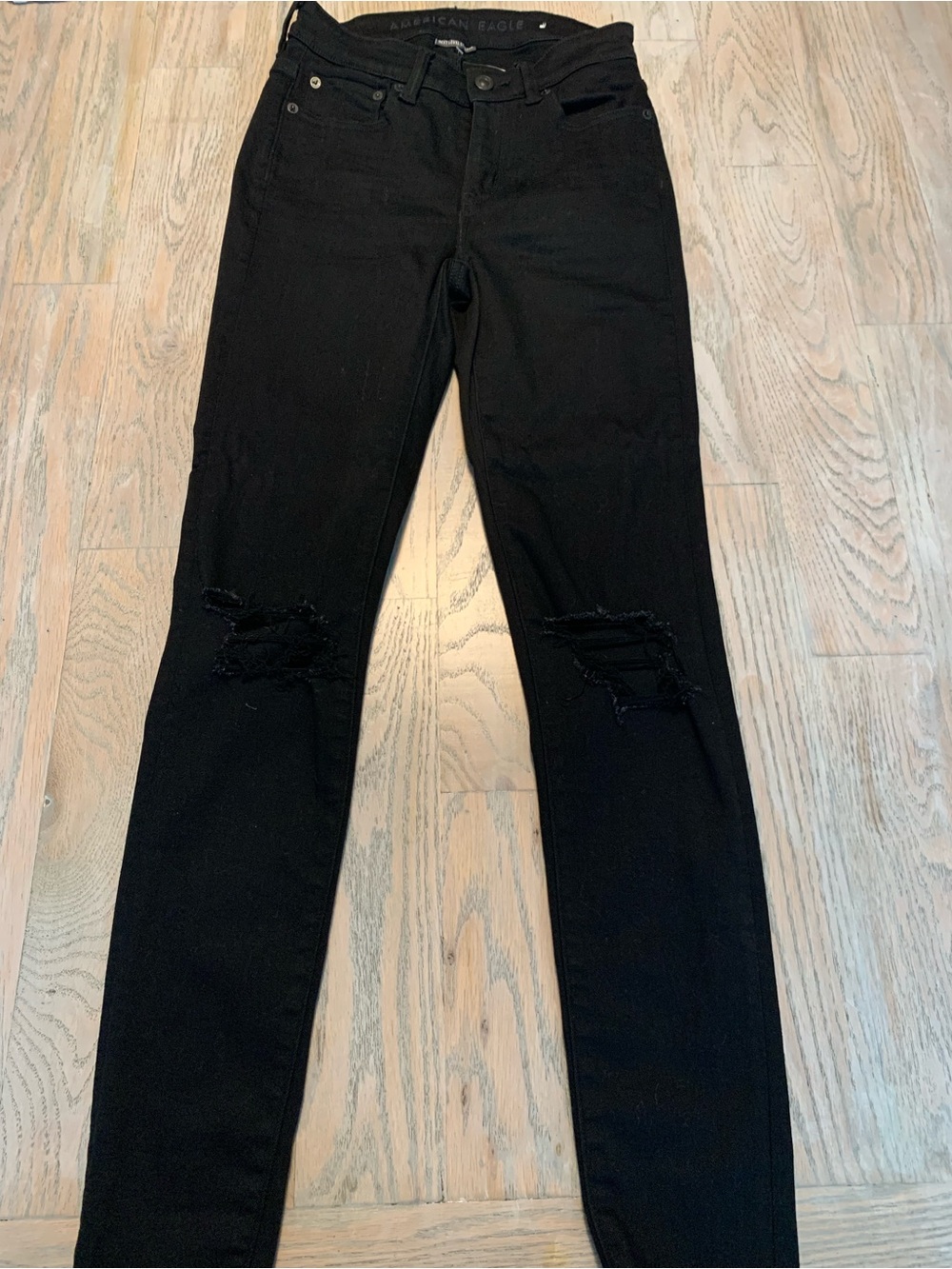 American Eagle Outfitters Black Ripped High-Rise Skinny Jeans